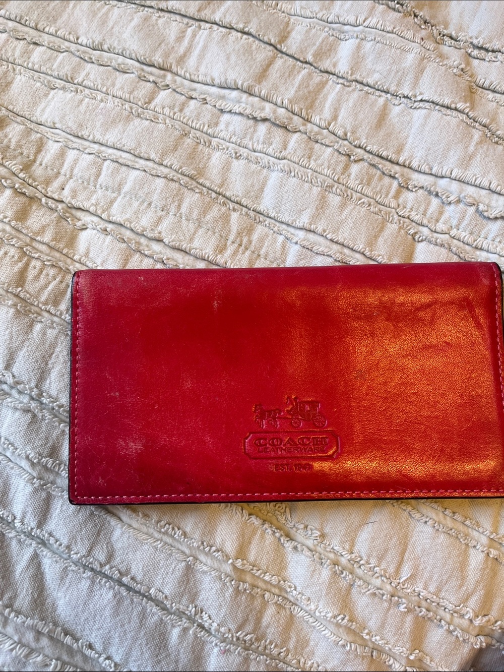 Coach bleaker tattersall red pink checkbook slim wallet notebook planner vtg y2k